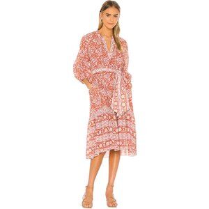 Cleobella Sara Printed Floral Midi Dress in Terracotta Sz M Prairie Cottagcore